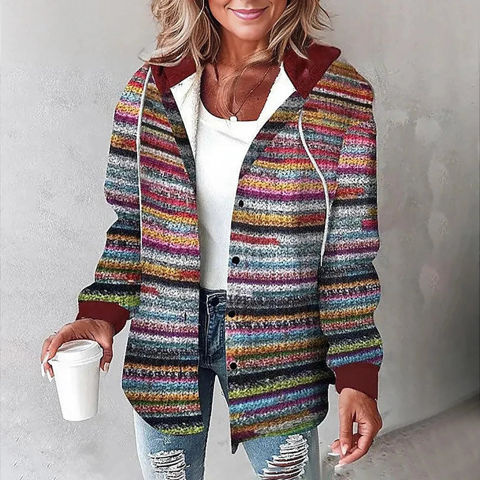 Damenjacke mit Kapuze, Relaxed Fit, Karomuster
