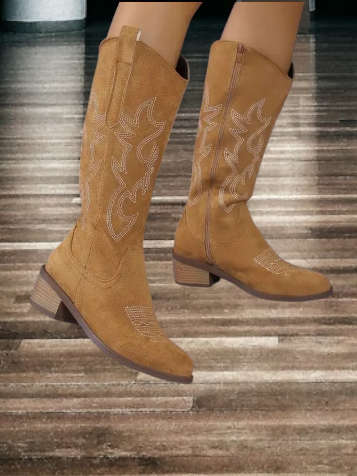 Diana | Klassische Wildleder Cowboy-Stiefel für Damen, Comfort Fit, Mittel Schaft | Braun