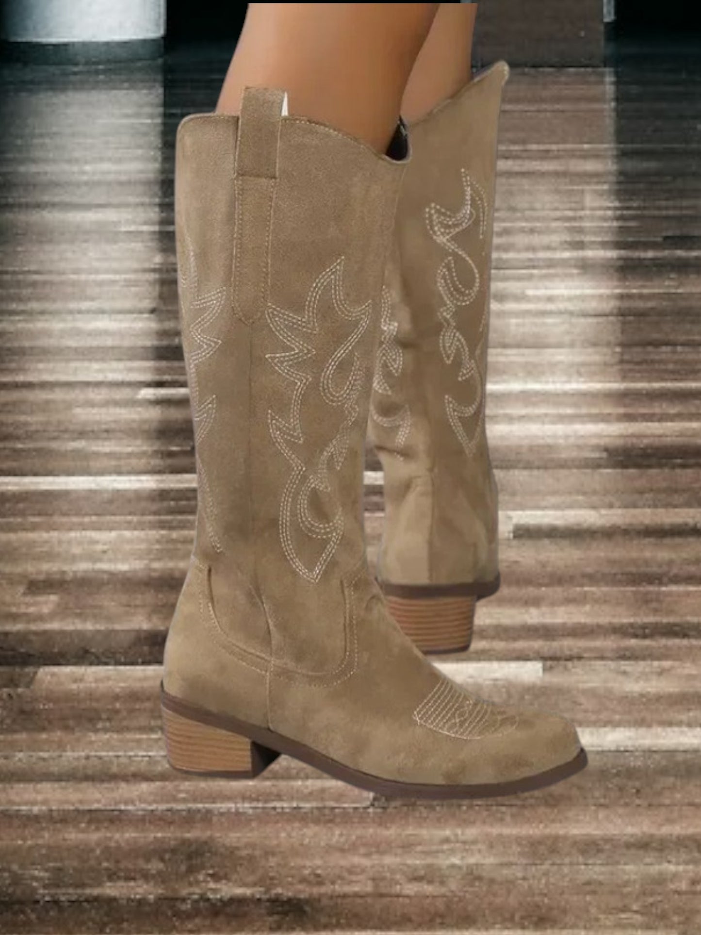 Diana | Klassische Wildleder Cowboy-Stiefel für Damen, Comfort Fit, Mittel Schaft | Khaki