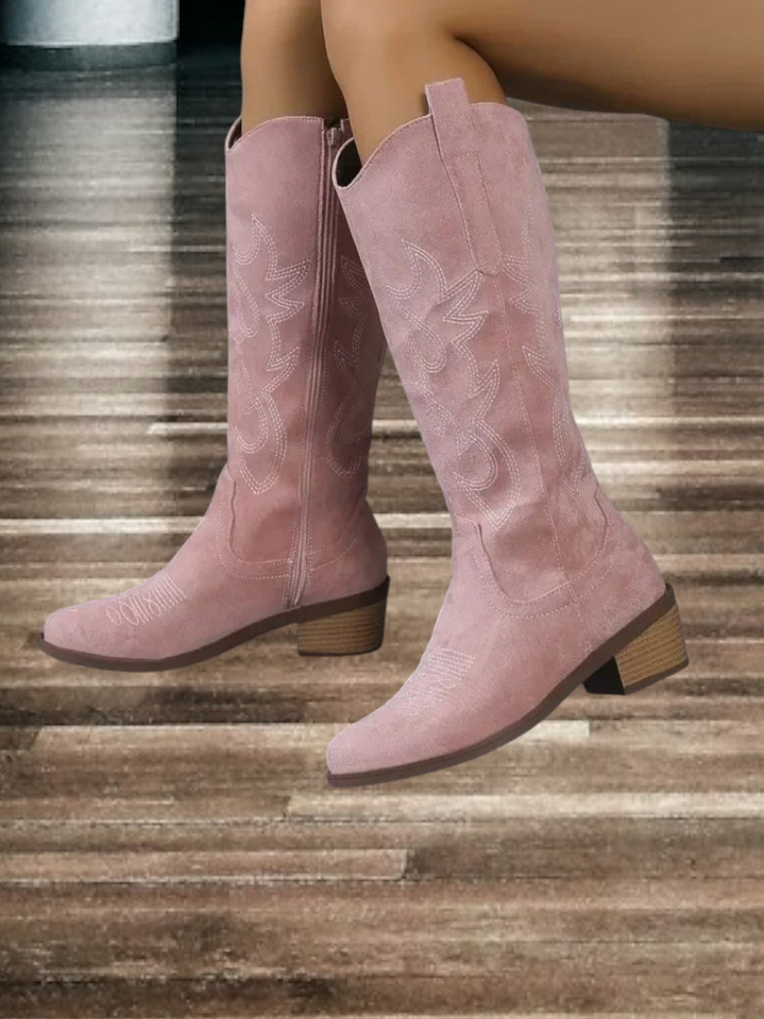 Diana | Klassische Wildleder Cowboy-Stiefel für Damen, Comfort Fit, Mittel Schaft | Rosa
