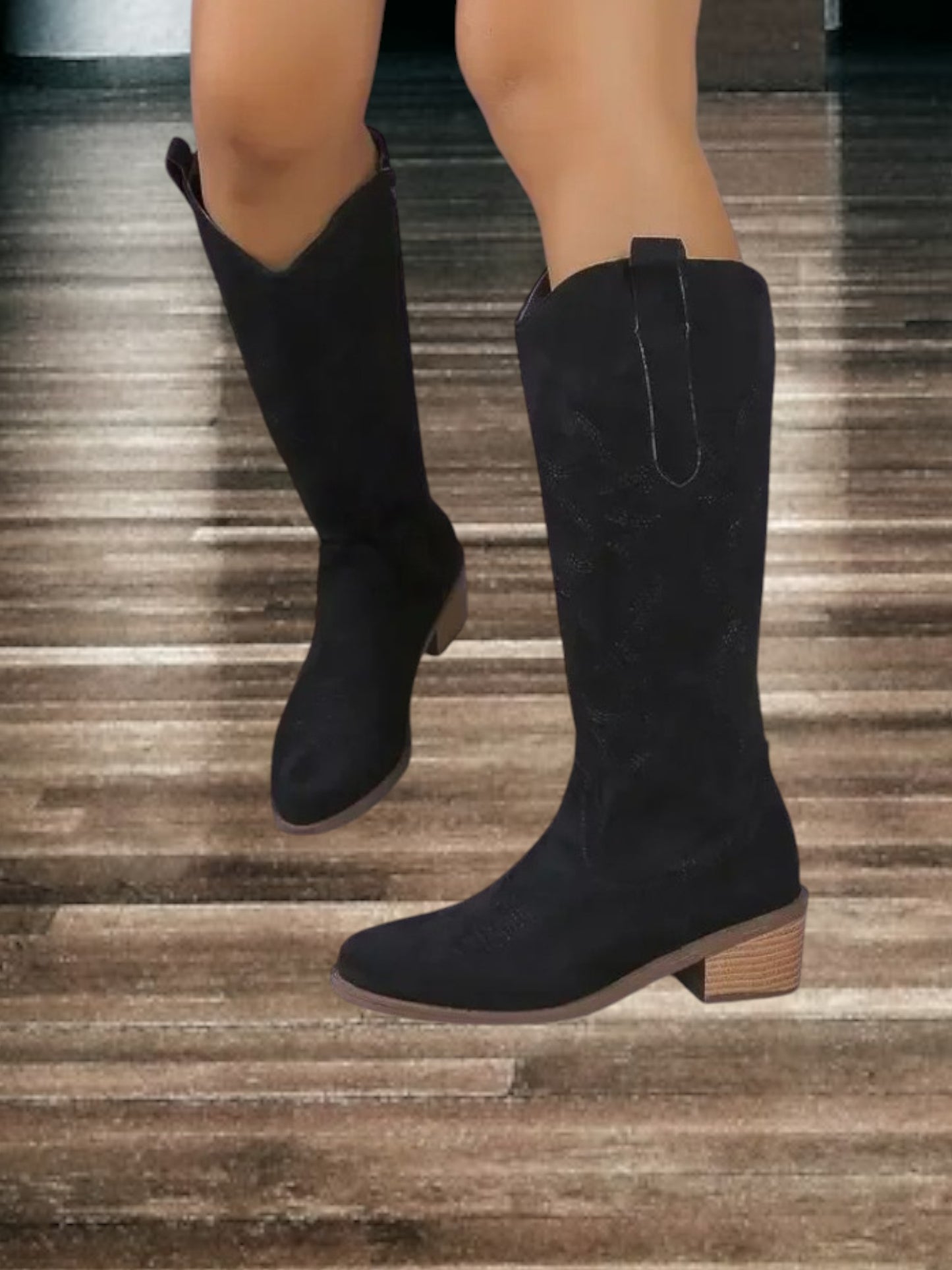 Diana | Klassische Wildleder Cowboy-Stiefel für Damen, Comfort Fit, Mittel Schaft | Schwarz