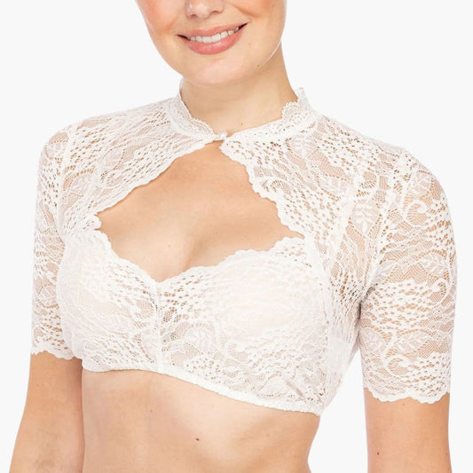 Dirndl Bluse Spitze für Frauen | Hochgeschlossen, Kurze Ärmel | Festlich 0