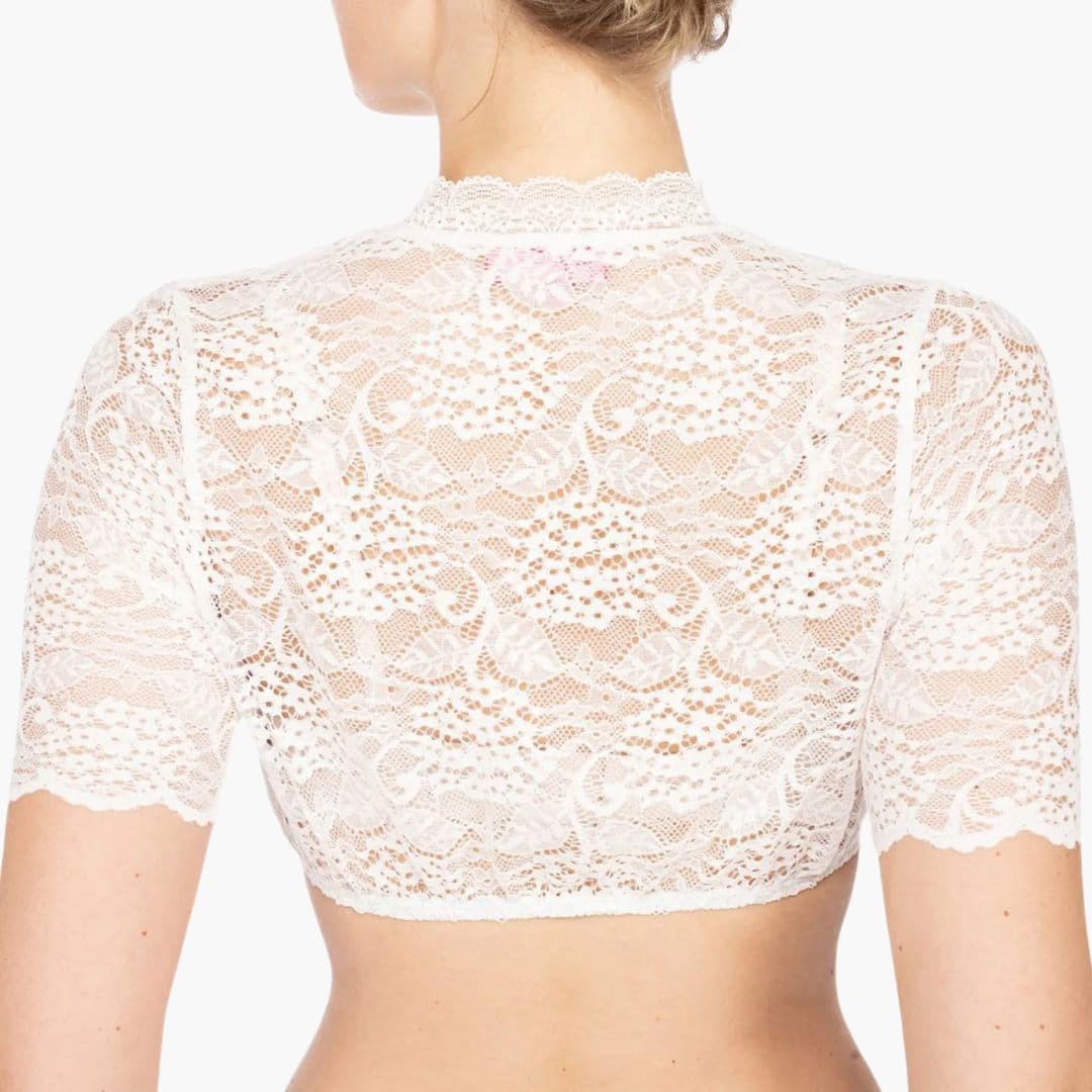 Dirndl Bluse Spitze für Frauen | Hochgeschlossen, Kurze Ärmel | Festlich 2