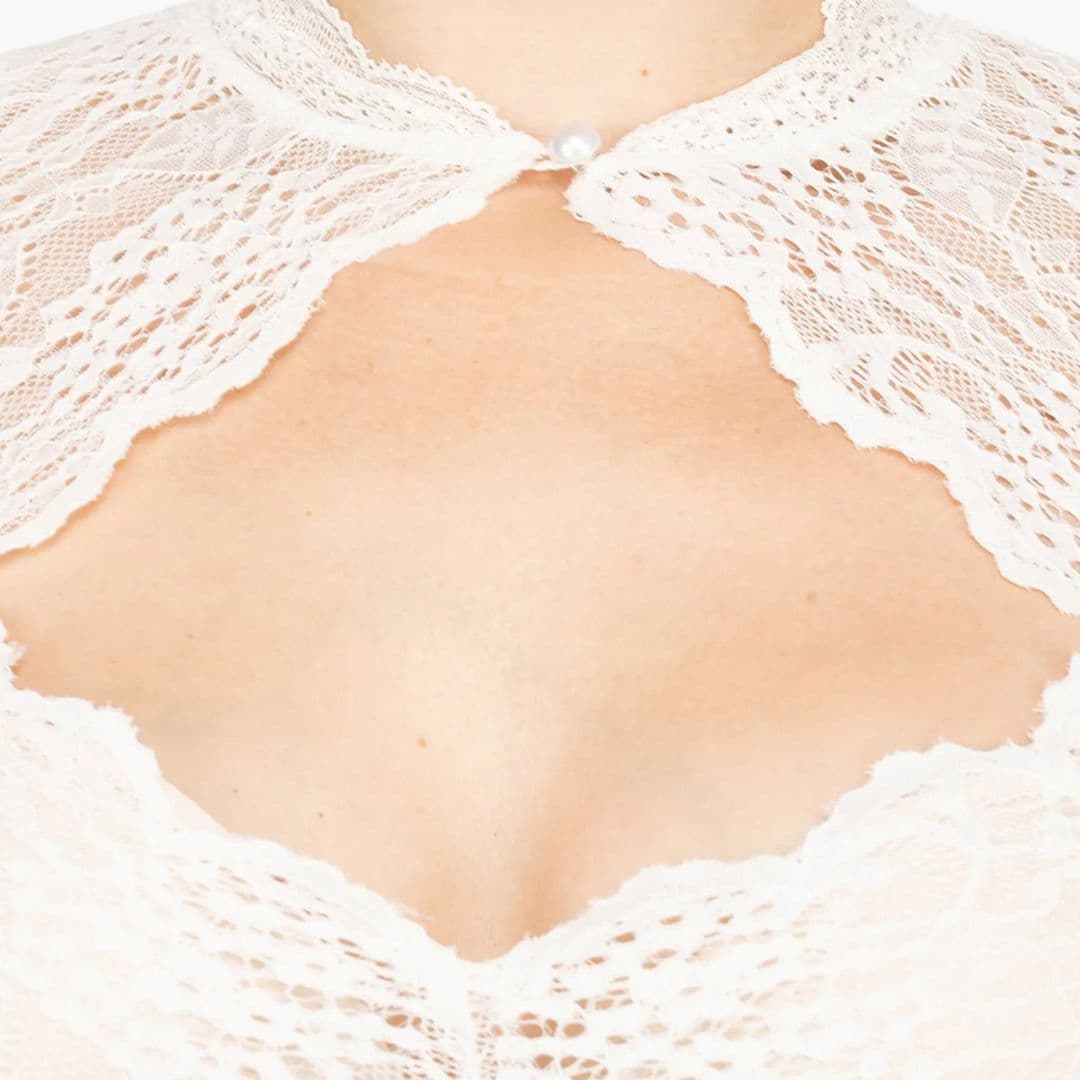 Dirndl Bluse Spitze für Frauen | Hochgeschlossen, Kurze Ärmel | Festlich 3