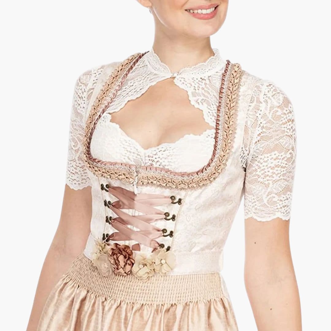 Dirndl Bluse Spitze für Frauen | Hochgeschlossen, Kurze Ärmel | Festlich 4