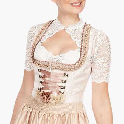 Dirndl Bluse Spitze für Frauen | Hochgeschlossen, Kurze Ärmel | Festlich 4