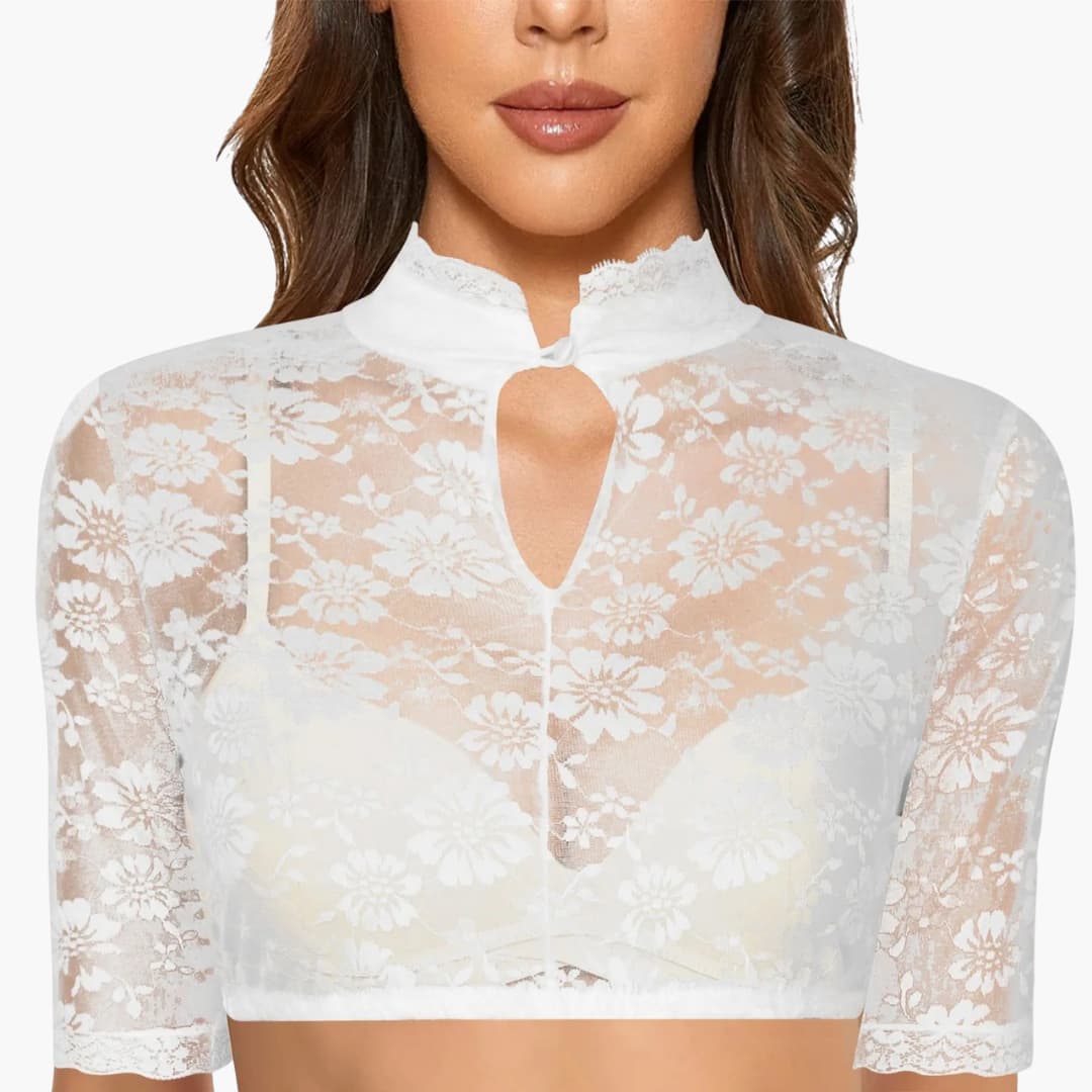 Dirndl Bluse für Frauen, Hochgeschlossen, Blumenstruktur | Festliche Anlässe 0