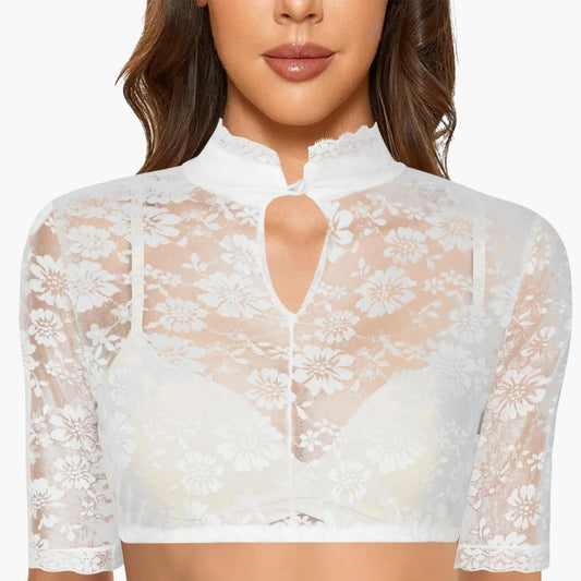 Dirndl Bluse für Frauen, Hochgeschlossen, Blumenstruktur | Festliche Anlässe 0