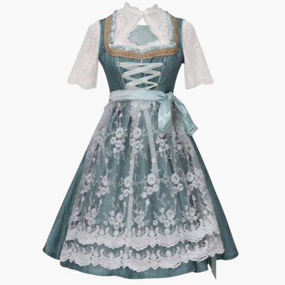 Dirndl Kleid Damen, Knielang, Schnürfront, Gestickte Schürze | Elegante Passform 0