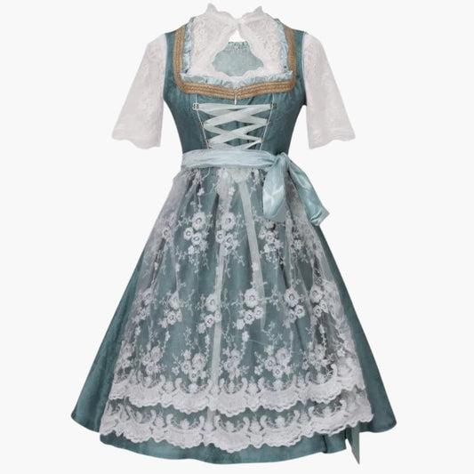 Dirndl Kleid Damen, Knielang, Schnürfront, Gestickte Schürze | Elegante Passform 0