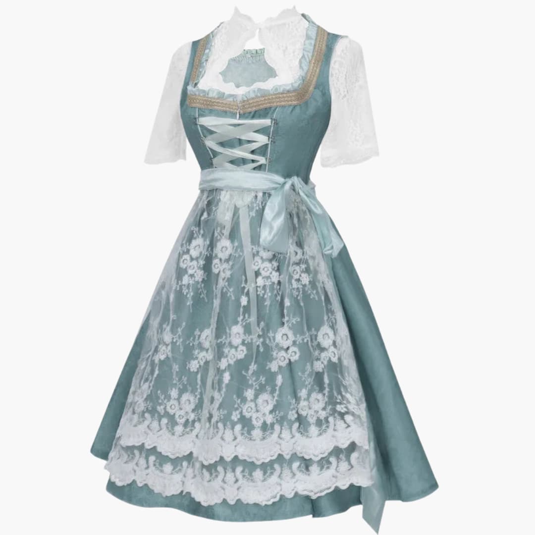 Dirndl Kleid Damen, Knielang, Schnürfront, Gestickte Schürze | Elegante Passform 1