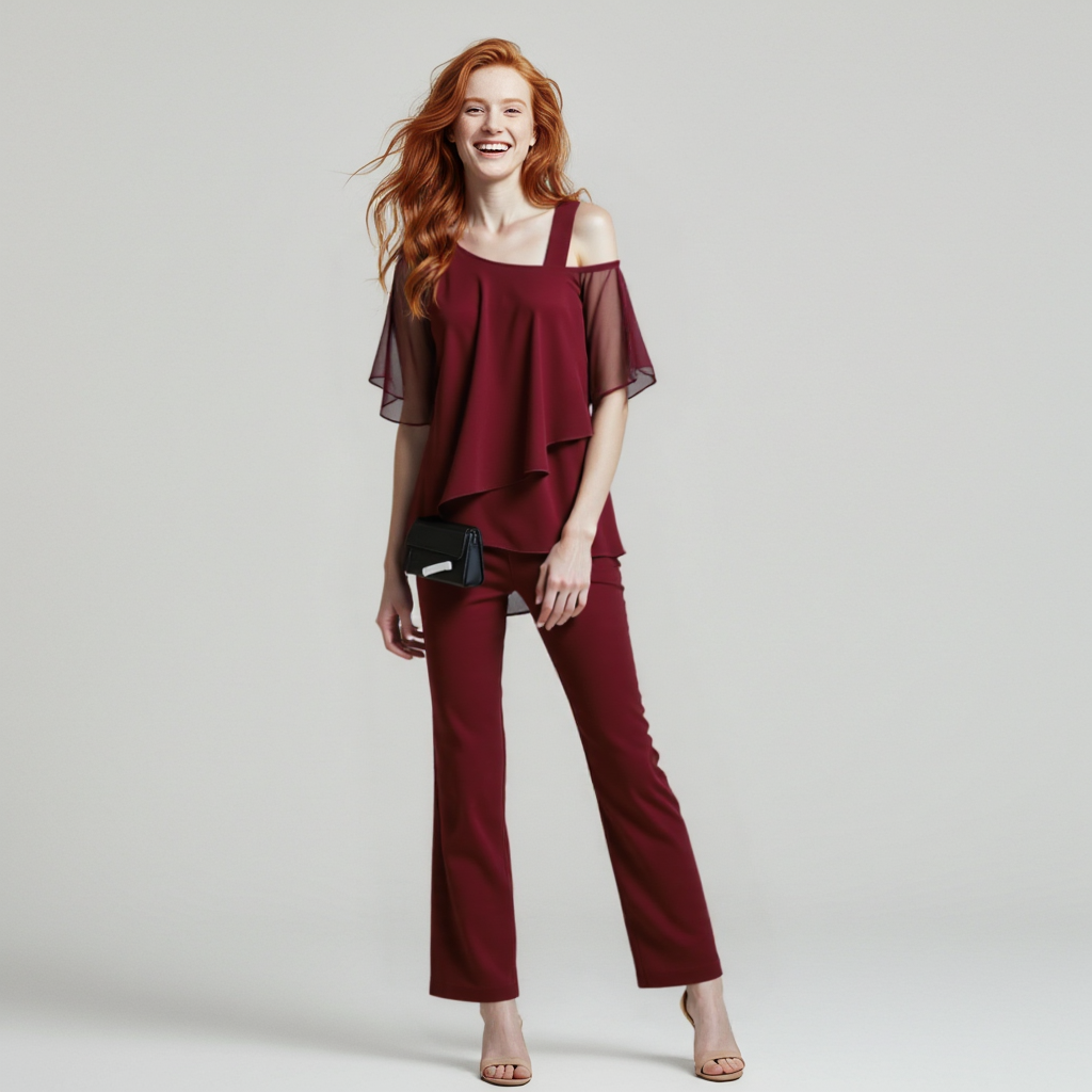 Jumpsuit Damen | Eleganter Cold-Shoulder-Zweiteiler & Fließendes Design