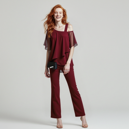 Jumpsuit Damen | Eleganter Cold-Shoulder-Zweiteiler & Fließendes Design