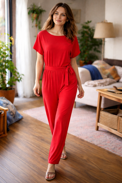 Jumpsuit Damen | Lässig-Eleganter Kurzarm mit Taillenbindung