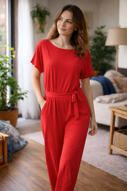 Jumpsuit Damen | Lässig-Eleganter Kurzarm mit Taillenbindung