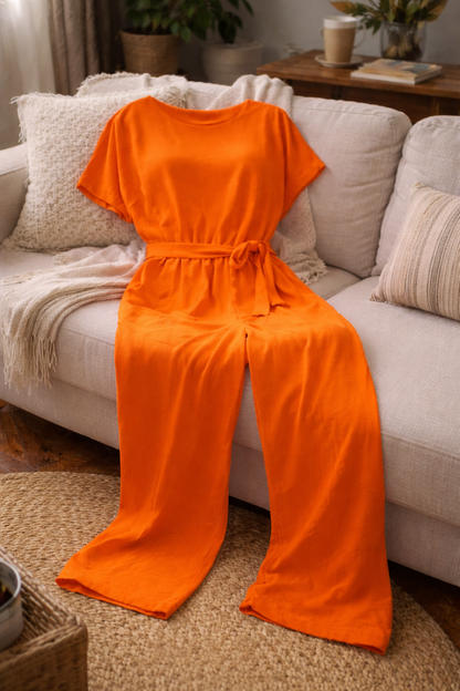 Jumpsuit Damen | Lässig-Eleganter Kurzarm mit Taillenbindung