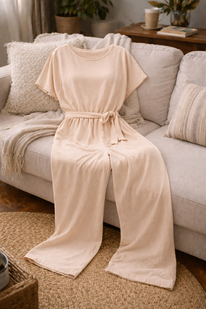Jumpsuit Damen | Lässig-Eleganter Kurzarm mit Taillenbindung