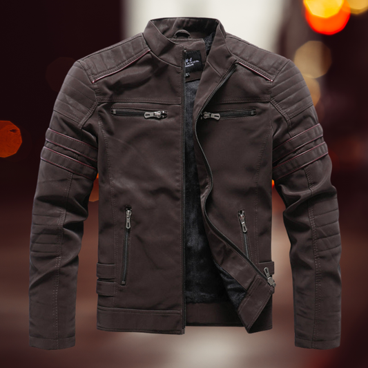Echte Lederjacke für Herren – Bikerstil mit Langen Ärmeln | Bruin