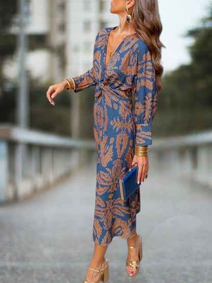 Elarie | Elegantes, nachhaltiges Damenkleid aus atmungsaktivem Material, lange Ärmel, A-Linie, für jede Jahreszeit | Blau