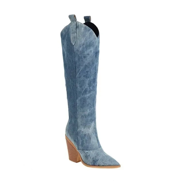 Elegante Blaue Kunstleder Overknee Stiefel mit Stiletto-Hak für Damen 4