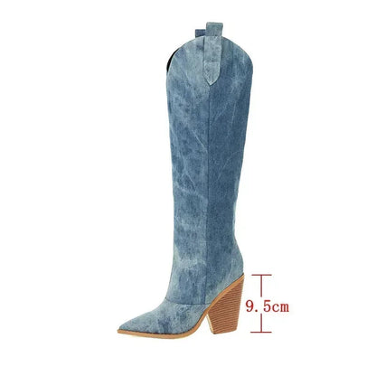 Elegante Blaue Kunstleder Overknee Stiefel mit Stiletto-Hak für Damen 5