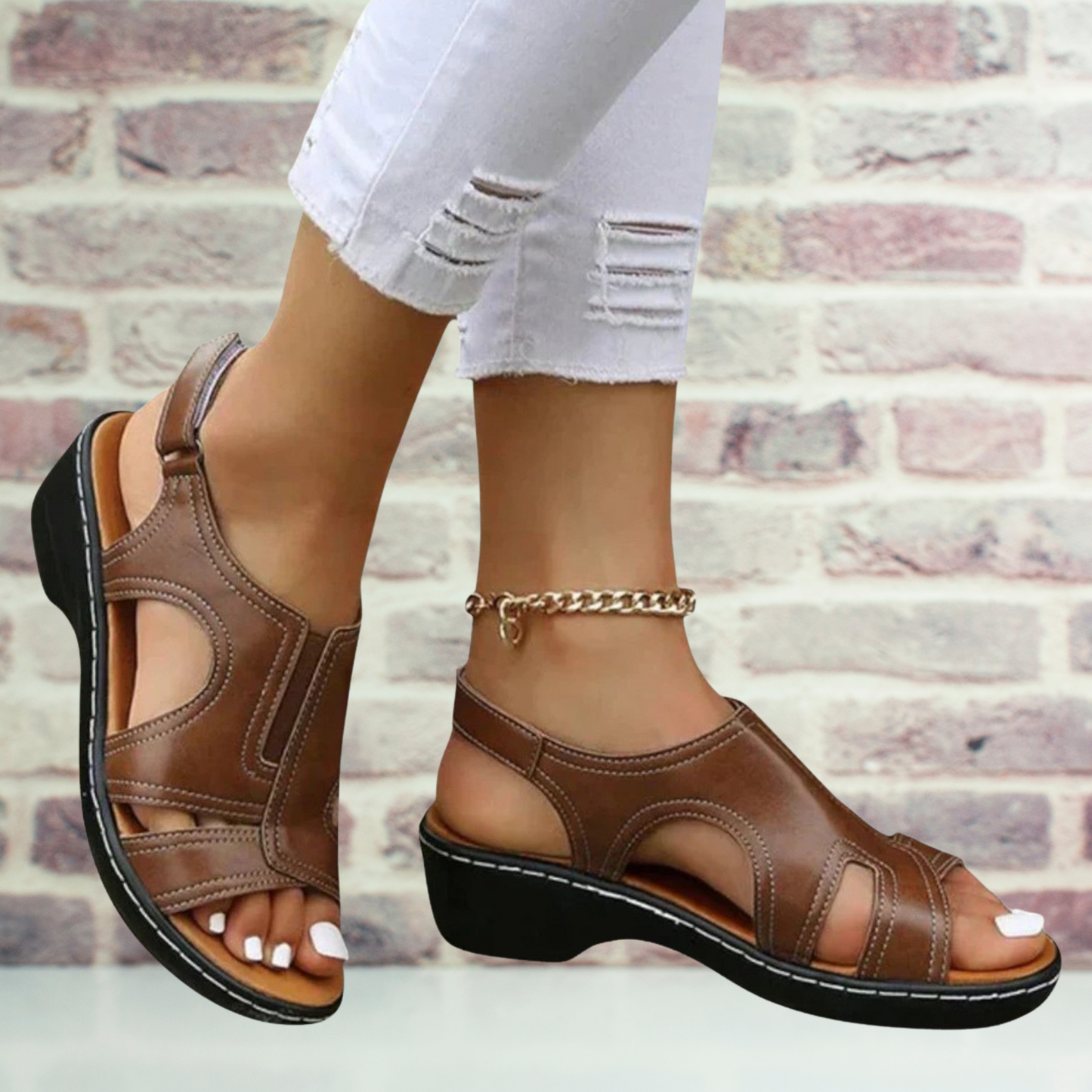 Elegante Ledersandalen mit verstellbaren Riemen für den Sommer | Braun