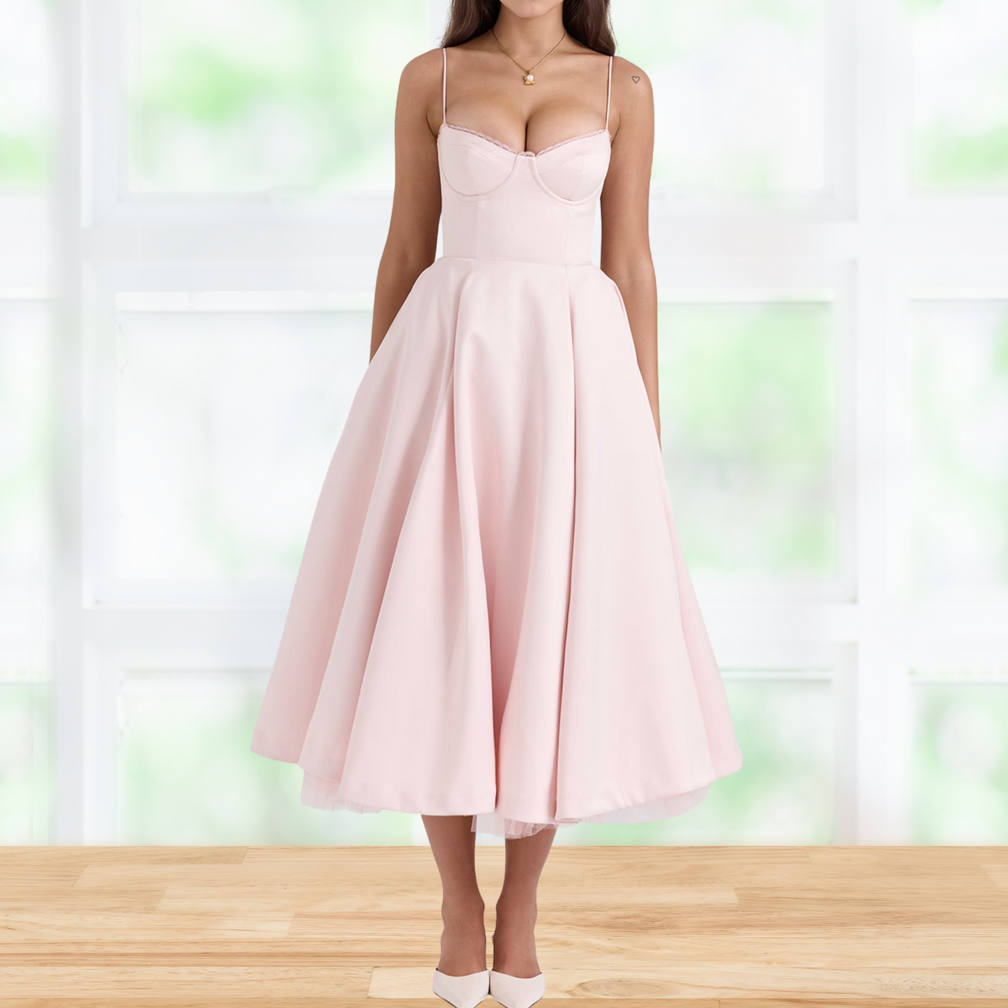Elegantes Cocktailkleid aus Tüll mit Midirock für festliche Anlässe | Rosa