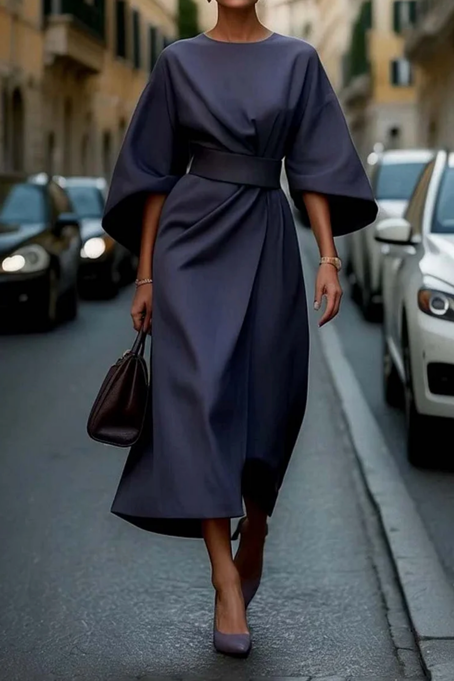 Elegantes Damen Midi-Kleid mit Laternenärmeln 0