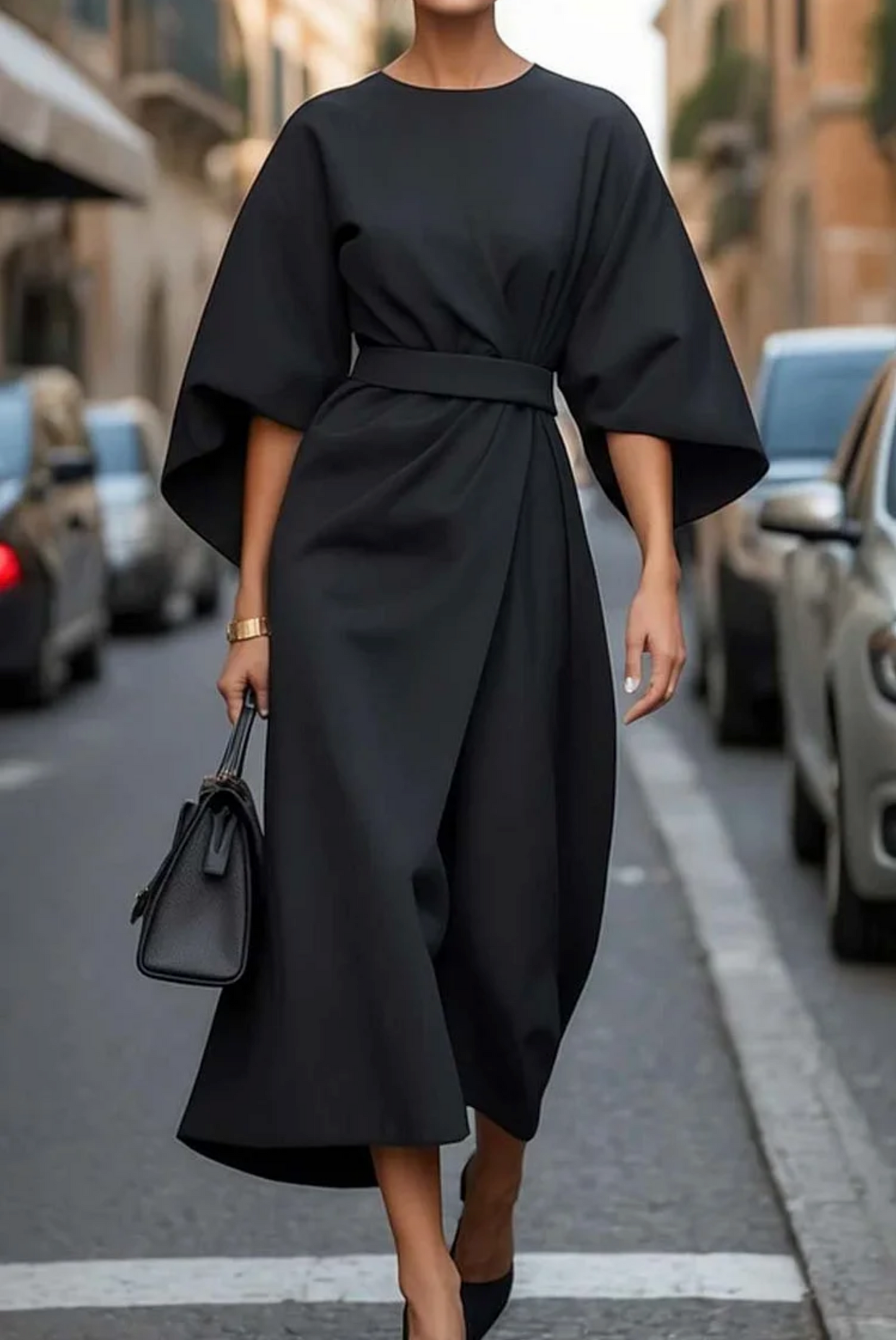 Elegantes Damen Midi-Kleid mit Laternenärmeln 1