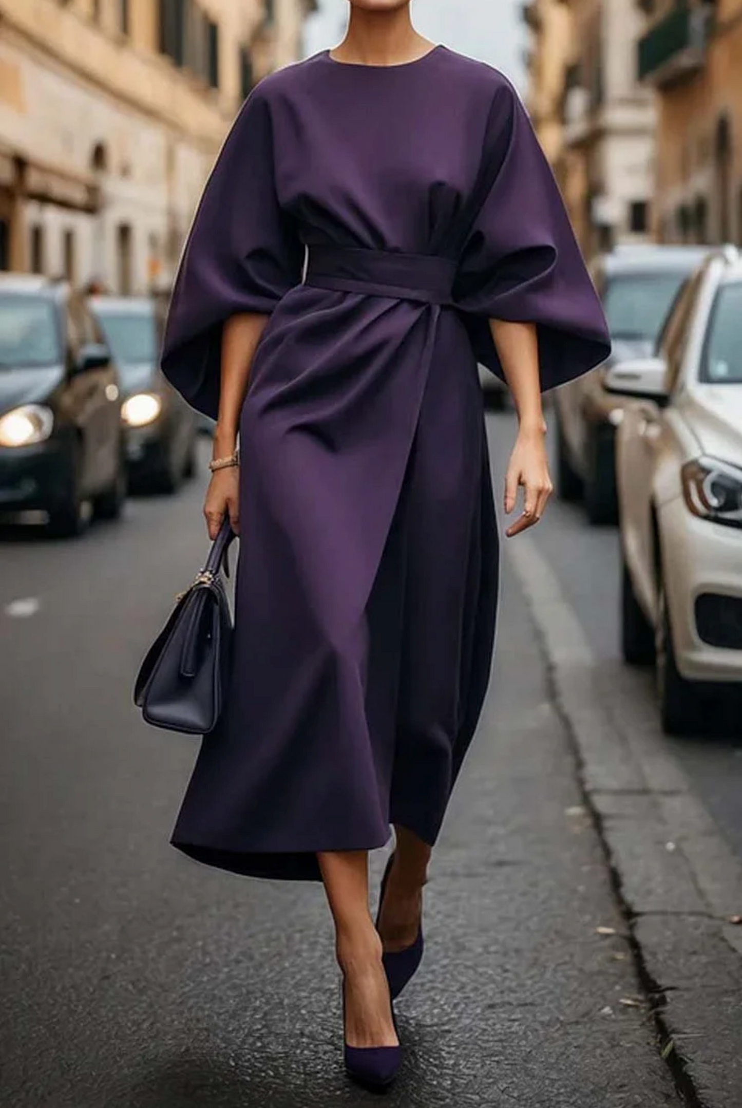 Elegantes Damen Midi-Kleid mit Laternenärmeln 2