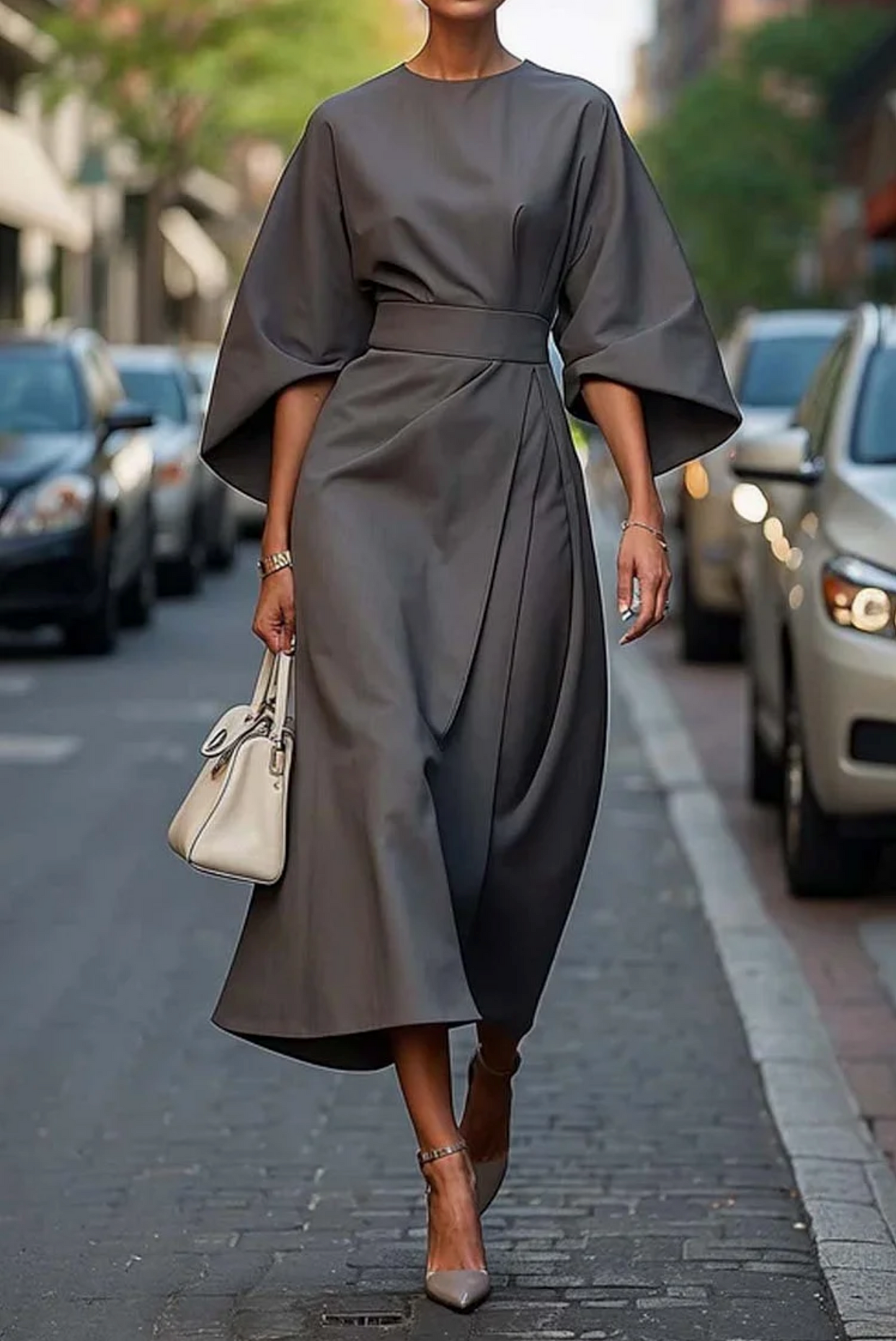 Elegantes Damen Midi-Kleid mit Laternenärmeln 5
