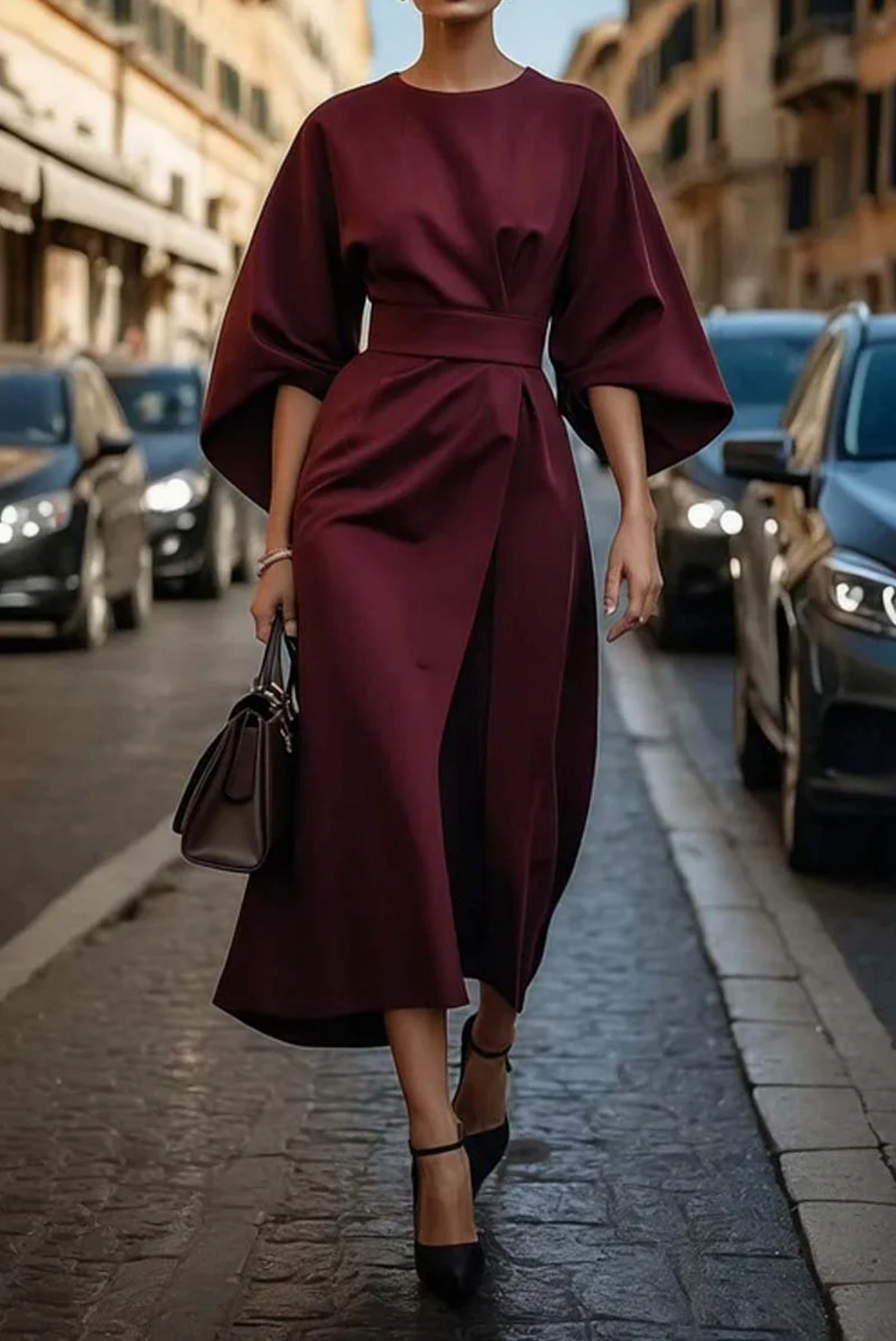 Elegantes Damen Midi-Kleid mit Laternenärmeln 6