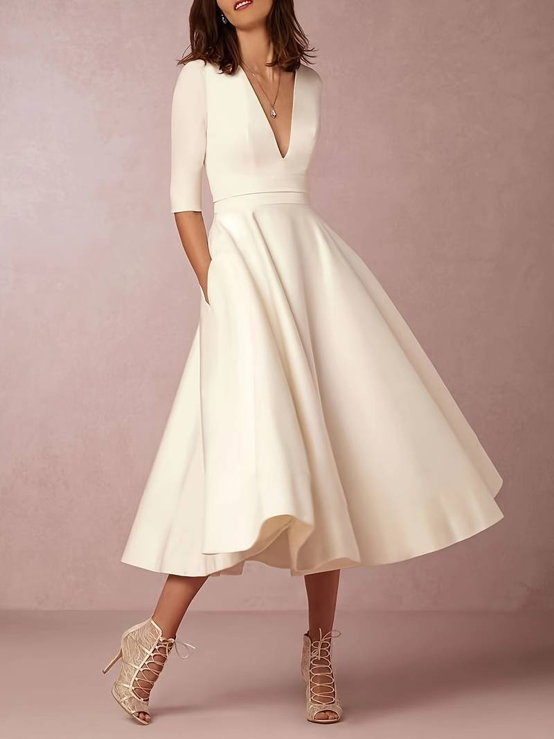 Elegantes Kleid mit V-Ausschnitt für Damen 0