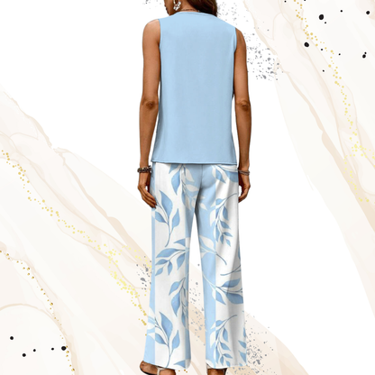 Elegantes Zweiteiliges Zomerset mit Mouwlosem Top und Weiten Hosen – Atmungsaktives Material für Warme Tage | Blau 3