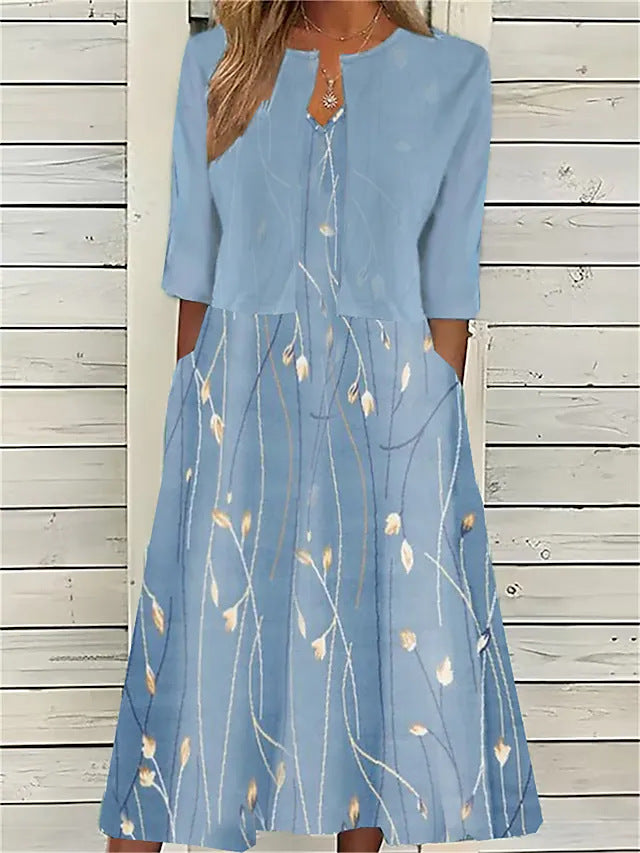 Elise™ - Blumen Zweiteiliges Midi-Kleid 1