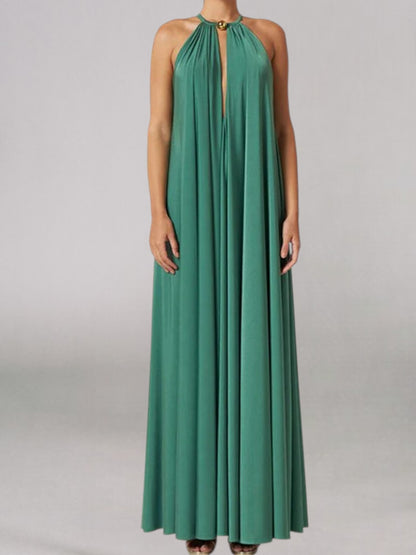 Elsa | Elegantes Maxikleid aus Satin mit asymmetrischem Ausschnitt und ohne Ärmel für besondere Anlässe | Grau