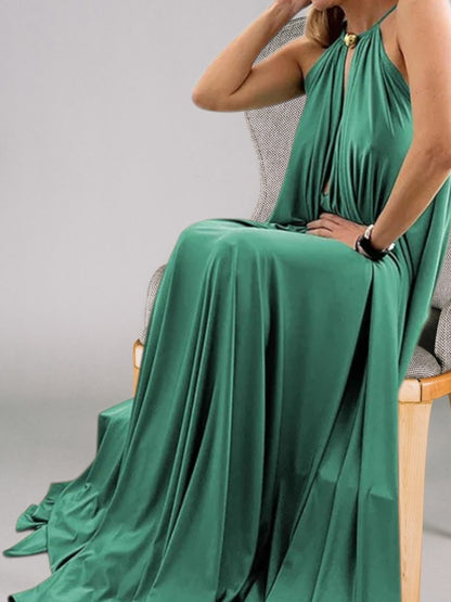 Elsa | Elegantes Maxikleid aus Satin mit asymmetrischem Ausschnitt und ohne Ärmel für besondere Anlässe | Grau 2