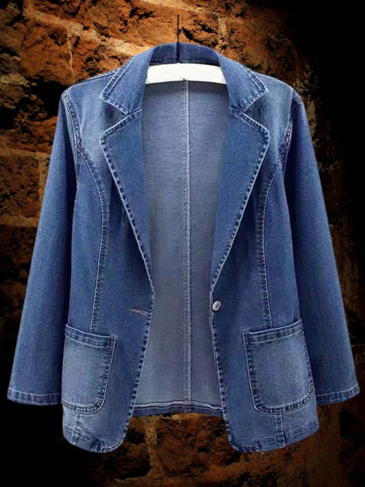 Emma | Stilvoller Denim Blazer für Damen in Blau mit Knopfverschluss und langem Arm | Blau