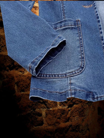 Emma | Stilvoller Denim Blazer für Damen in Blau mit Knopfverschluss und langem Arm | Blau 3