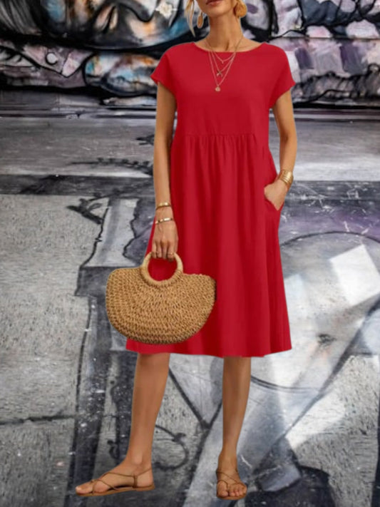 Empire Taille Kurzärmel Midi Sommerkleid für Frauen 0