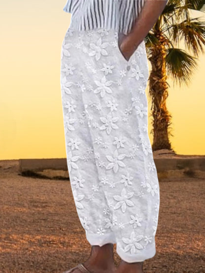 Fanny | Bequeme Leinenhose Damen mit elastischer Taille und weitbeiniger Passform für den Sommer | Weiß 2