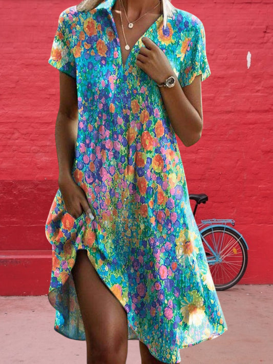 Fay | Trendiges Damenkleid aus atmungsaktivem Material, kurze Ärmel, knielang, ideal für Sommer und Freizeit | Mehrfarbig