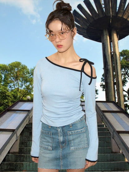 Fayola | Lässiges, asymmetrisches Damen-Top mit modischem Schnitt und charmanten Details | Hellblau
