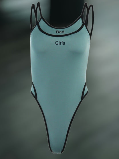 Fiorin | Damen Bodysuit mit kreativem Schriftzug und raffiniertem Trägerdesign aus elastischem Material | Grun 3