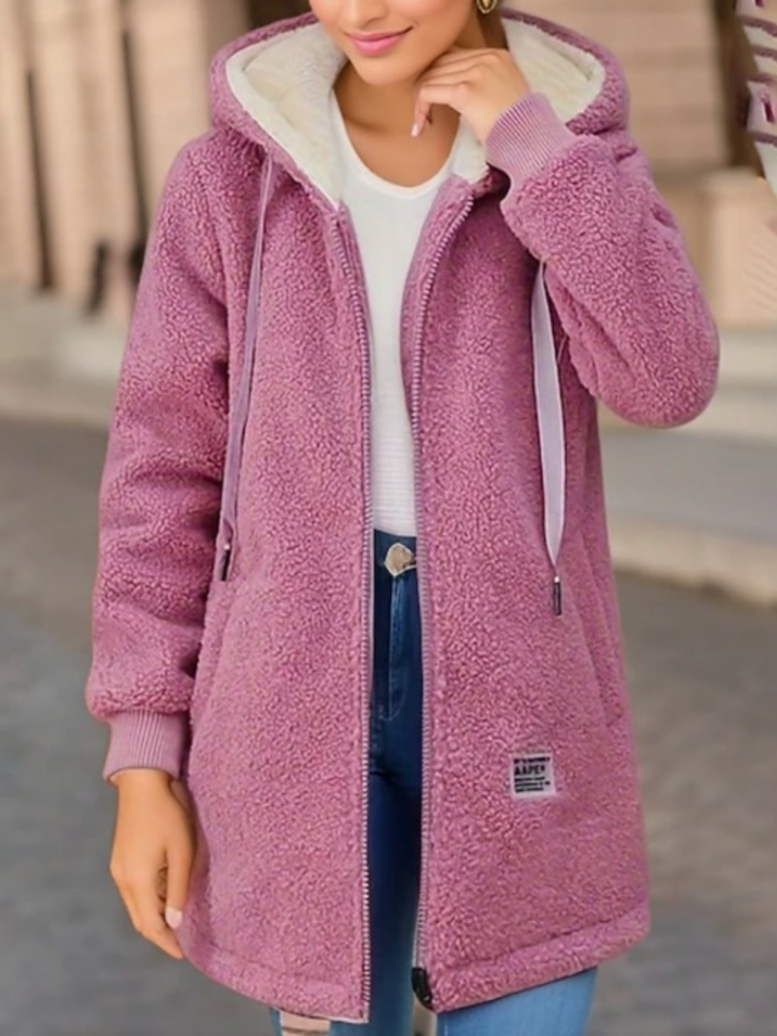 Fleecejacke für Damen | Kapuze, länger geschnitten
