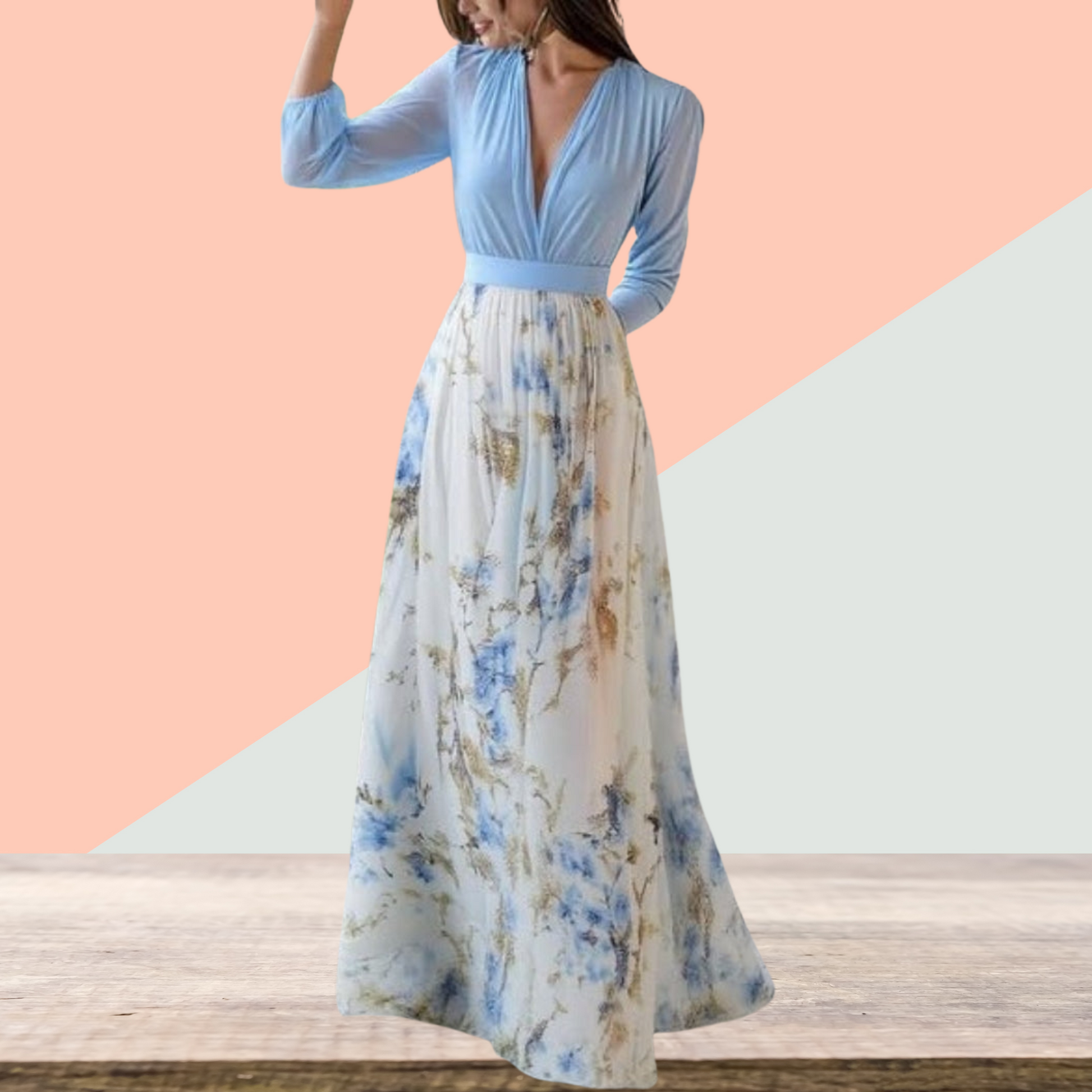 Fließendes Maxikleid mit Blumendruck – stilvoll und leicht für den Sommer | Hellblau