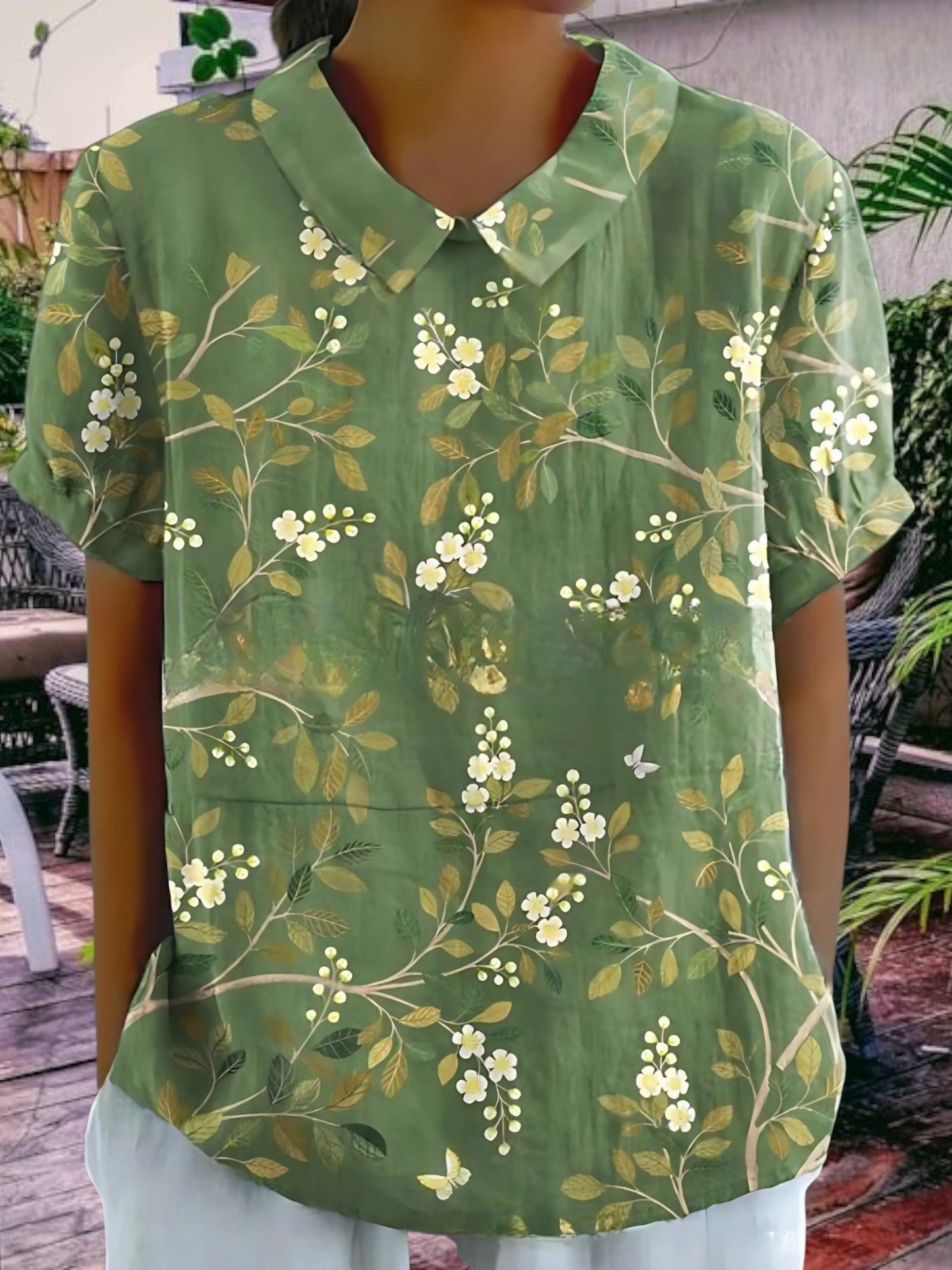 Frauenblumenbluse für Frauen für Sommer, ungezwungene Passform, leichte kurze Ärmel 1