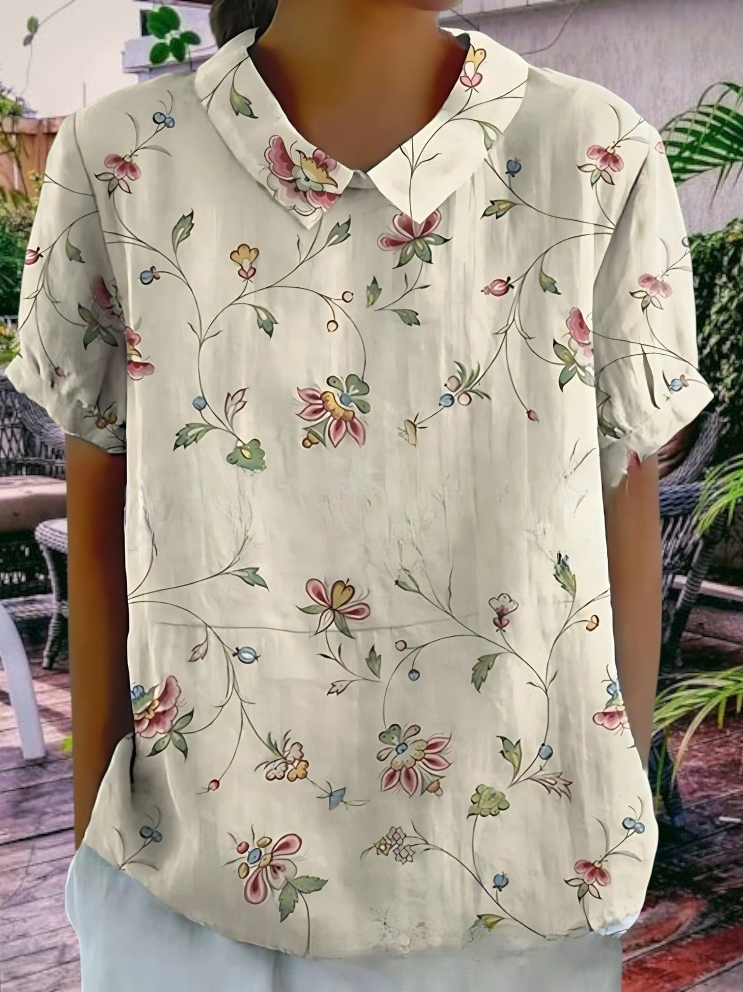 Frauenblumenbluse für Frauen für Sommer, ungezwungene Passform, leichte kurze Ärmel 10