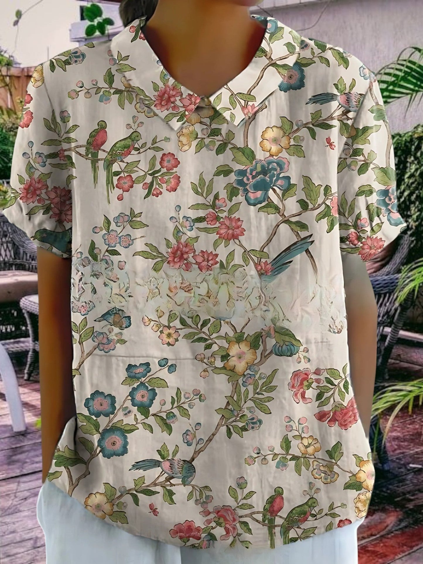 Frauenblumenbluse für Frauen für Sommer, ungezwungene Passform, leichte kurze Ärmel 11