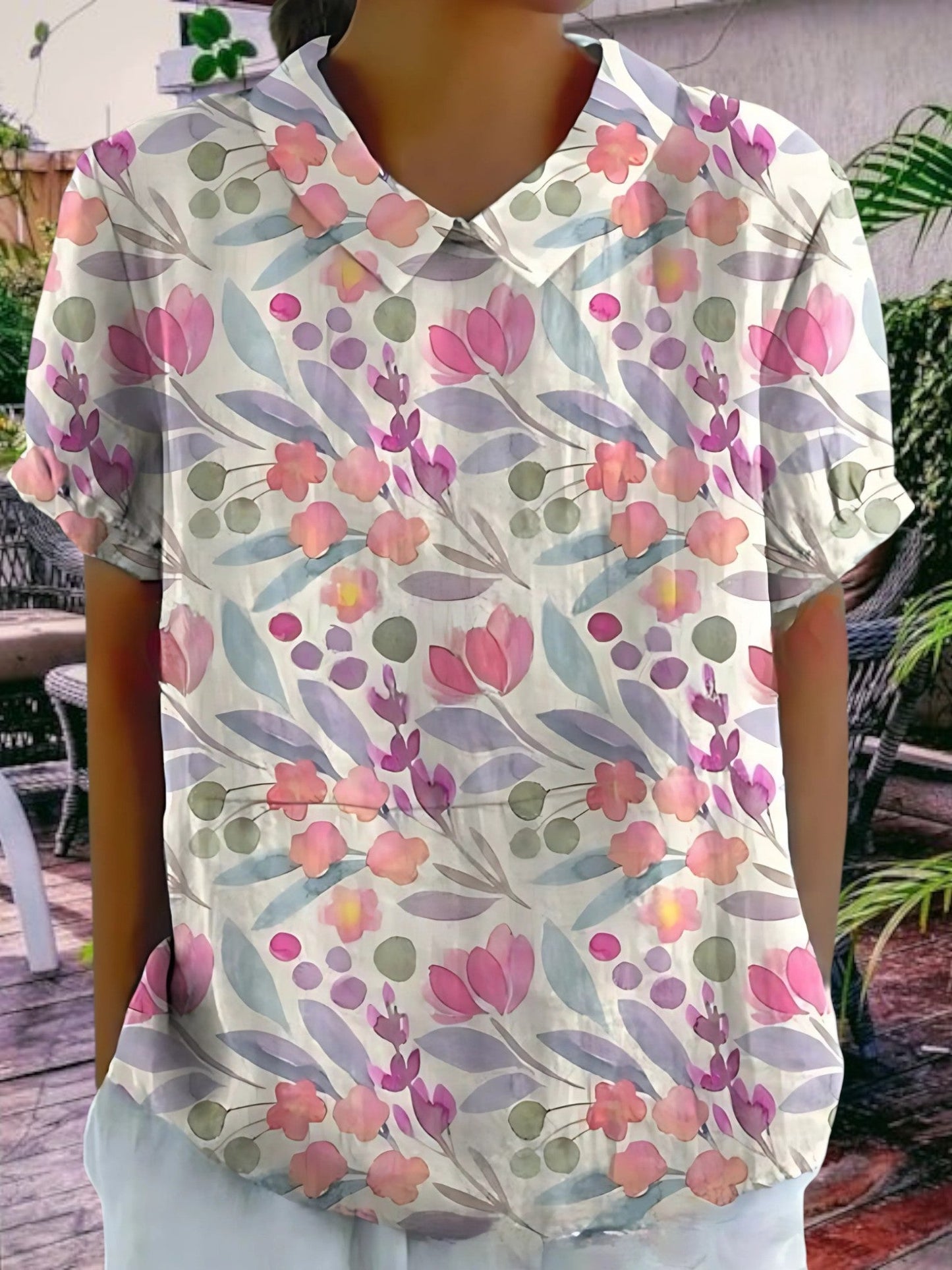 Frauenblumenbluse für Frauen für Sommer, ungezwungene Passform, leichte kurze Ärmel 12